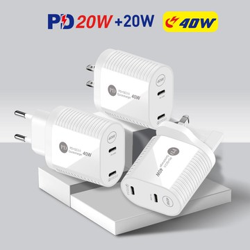 新款 雙PD40W快充充電器 type-cPD雙口快充 適用蘋果12手機雙口pd