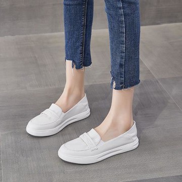 鞋子女夏季2025新款爆款小眾不撞款孕婦平底套腳兩穿真皮小白鞋女