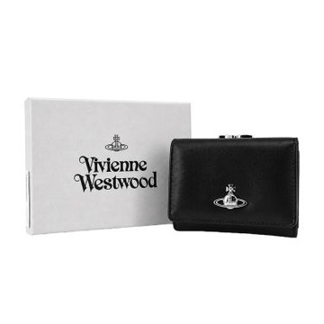 Vivienne Westwood 光面皮革三折珠扣短夾-黑