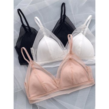 夏季薄款蕾絲透氣舒適桑蠶絲文胸日系簡約三角杯無鋼圈內衣胸衣女
