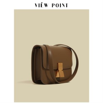 ViewPoint 高定版 焦糖色手搓紋豆腐包包2024新款空姐斜挎小方包