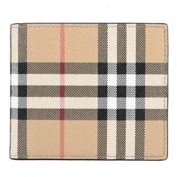 BURBERRY 8065636 經典英式格紋印花對開零錢短夾.卡其