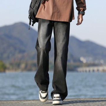 美式高街 水洗微喇牛仔褲 男生 秋季新款 款式闊腿 美式褲子 褲子 秋冬 長褲 休閒長褲 寬褲 牛仔褲