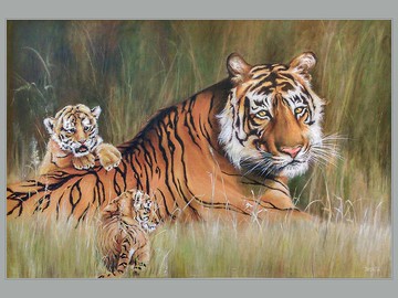 溫柔的虎媽 /丁乃弘畫家原創油畫Mother Knows Best