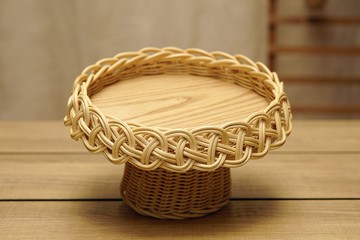 【織刻生活店】忍冬草 - 白蠟木藤編高腳點心盤