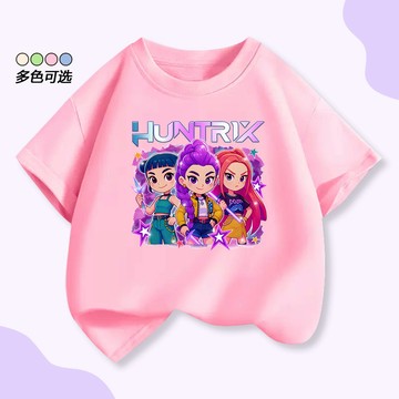 Kpop獵魔女團 可愛二次元周邊 親子裝  夏季新品 純棉100%寬鬆大尺碼 兒童學生T恤 洋氣短袖 小中大童 女孩上衣