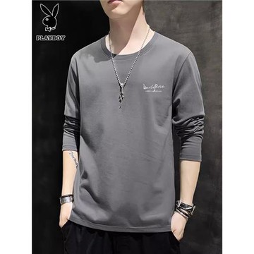 花花公子長袖t恤男純棉秋衣2025新款寬松大碼運動休閑薄款打底衫