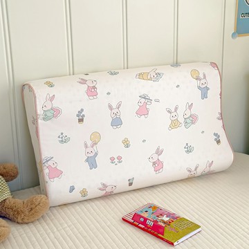 60s貢緞棉可拆洗天然兒童乳膠枕-中童款-米菲小兔  30 x 50/高約7-9cm  米菲小兔 白色