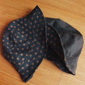 深藍波點 中性防曬雙面漁夫帽 深棕色雙面雙色真絲香雲紗