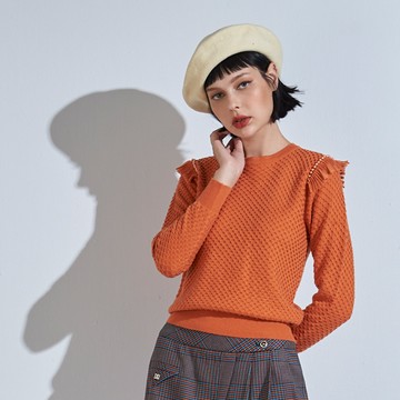 CLL巧玲瓏 洞洞荷葉長袖針織衫 0138640