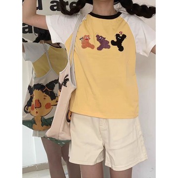 【PING'S🌞】日系 毛巾繡 卡通 短袖 T恤 女 夏季 新款 小衆 設計感 甜妹 可愛 寬鬆 上衣 潮