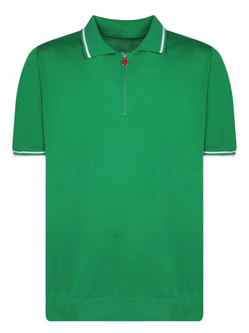 Kiton Green Mid-zip Polo Shirt