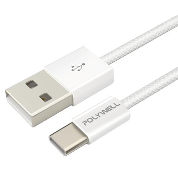 POLYWELL USB-Type-C 編織充電線 PW15-W45-M941  灰白色  1條  20cm