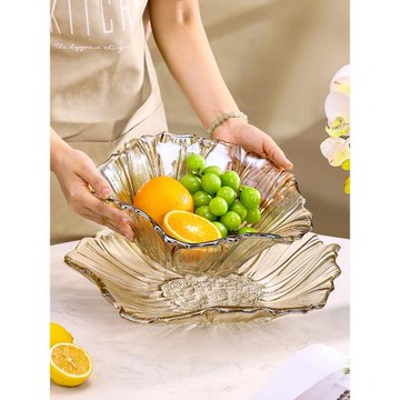 歐式輕奢高級水晶果盤玻璃水果盤客廳家用干果盤高檔果盆2023新款