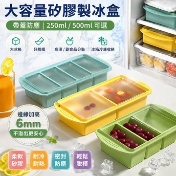 🌸大容量矽膠製冰盒 帶蓋冰塊模具 250ml 500ml 大冰格 高湯副食品 冷凍分裝盒 冰沙芋泥冰模具 好貨
