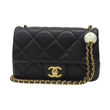 CHANEL 香奈兒 黑色 羊皮 菱格紋 珍珠調節 鍊帶 肩背包 【二手名牌BRAND OFF】