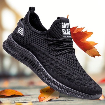 網鞋男夏季新款百搭運動休閑鞋飛織網布鞋跑步網面鞋黑色薄款