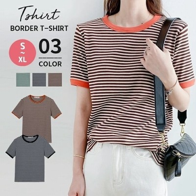ボーダーtシャツ ボーダー Tシャツ レディース 半袖 リブ カットソー 夏 トップス ゆったり カジュアル ティーシャツ リブトップス 綿 通販 Lineポイント最大get Lineショッピング