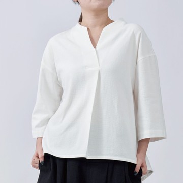 V領打摺衫 天然棉麻 | 白色