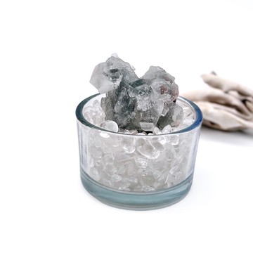 青霧。原礦 組合 療癒 l藍綠砂糖鑽石魚眼石共生粉沸石 水晶盆栽l