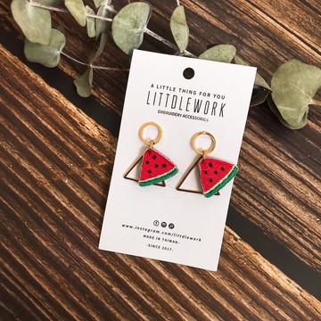 刺繡耳環 | 耳夾 / 耳釘 / 耳勾 - 搖搖西瓜(無標)