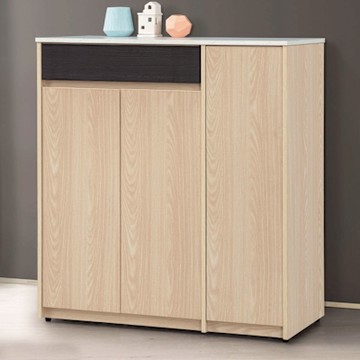 文創集 米雅雙色3.5尺三門單抽鞋櫃-106x40x118cm免組