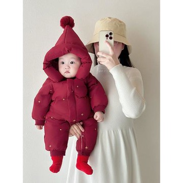 新生嬰兒連體衣羽絨服小月齡男女寶寶冬季保暖加厚外出服外套衣服