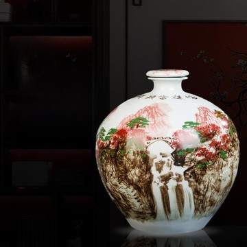 景德鎮陶瓷酒瓶手繪鴻運當頭5/10/15/30斤裝空酒壇子粉彩擺設酒壺