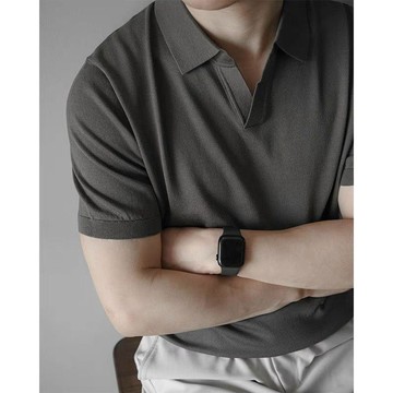 冰絲短袖 針織衫 老錢風穿搭針織翻領POLO衫短袖男夏季薄款冰絲V領正肩收腰半截袖0605