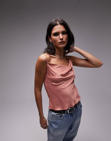 Topshop cowl cami in rose-Pink