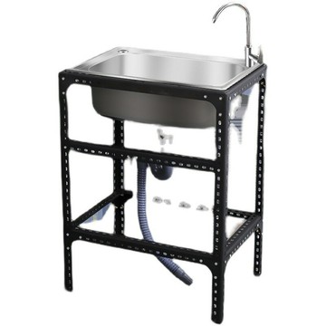 廚房加厚304不銹鋼水槽洗菜盆帶支架子單槽水池水盆洗碗池洗手Q&[DD160109]