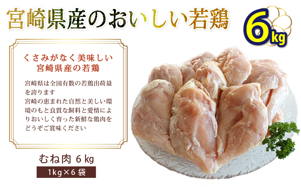 宮崎県産若鶏むね肉・凍結 合計6kg