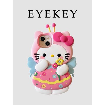 eyekey 可愛卡通蜜蜂貓咪適用蘋果16手機殼iphone13新款14立體硅膠12少女心15promax全包防摔蘋果16pro手機套