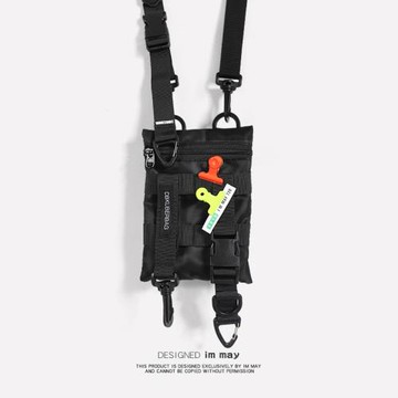 原創潮牌帆布小包男耳機包手機袋掛脖鑰匙包機能風掛繩女迷你卡包