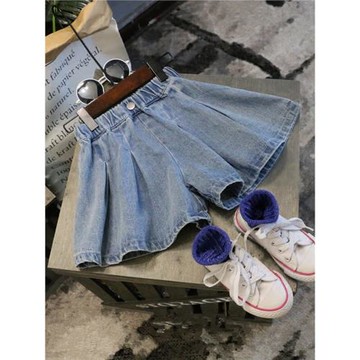 2025夏裝新款女童兒童童裝寶寶洋氣闊腿牛仔短褲熱褲裙百褶裙褲子