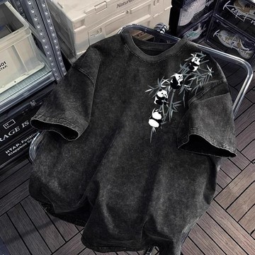 設計感小衆爆款水洗做舊短袖t恤男夏季美式潮牌簡約印花情侶新款T