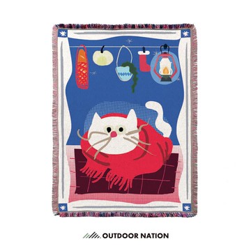 貓派戰隊# Outdoor Nation戶外萬用毯/ 加長版/裹著圍巾的白貓