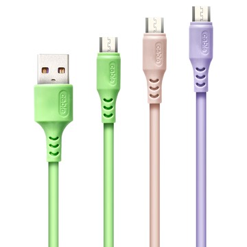 aibo 液態矽膠高速充電傳輸線 3入組 Micro USB / Type-C / Lightning 2.4A安全快充 隔熱阻燃材質  2m  綠色+粉色+紫色  1組
