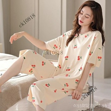 ✨可開發票#睡衣女夏季短袖七分褲套裝寬鬆春夏天可外穿傢居服#免運費