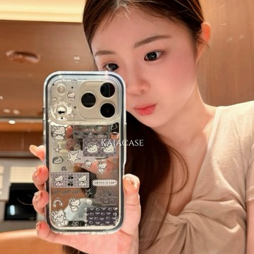 簡約復古 日韓少女 黑白繪畫 補妝鏡 KT貓 iPhone 17 16 15 14 13 Pro max 防摔保護手機殼