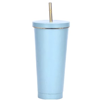 不鏽鋼吸管杯 304不鏽鋼內膽 耐腐蝕抗氧化 易清洗  霧藍  750ml  1個