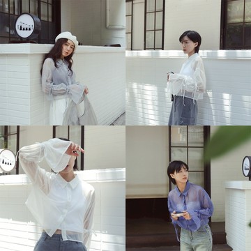 QUEENSHOP_ S 女裝 長袖 袖抽繩綁帶設計短版透膚襯衫 三色售 現+預 【01025509】