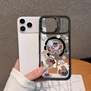 打網球松鼠 iPhone17ProMax 磁吸蘋果手機殼 隱形鏡頭支架防摔硬殼 適用11-16全系列送鏡頭貼