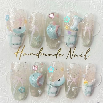 ✨Hannah✨純手工新款綠蘋果穿戴立體手繪蘋果顯白可愛捏捏美甲中橢可拆ins純手工穿戴甲 KYDD