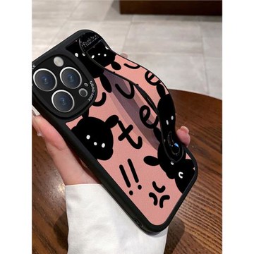 后勤高端&粉底黑色呆萌兔子新款個性適用于iphone16 pro max手機殼蘋果15/14/13/12硅膠防摔全包創意軟殼簡約