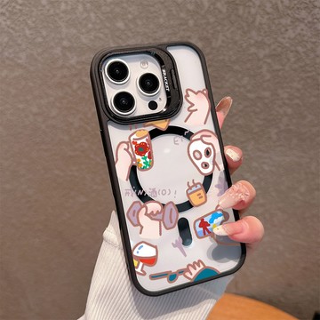 禁酒卡通畫適用蘋果17/16promax手機殼iPhone15plus磁吸殼14pro亞克力13鏡頭支架12防摔11硬殼