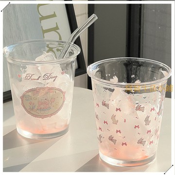 網紅ins風可愛玻璃咖啡杯小眾卡通水杯吸管杯子小兔牛奶杯子