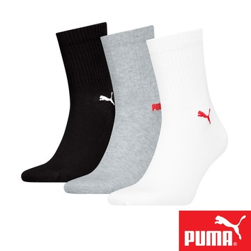 PUMA 男女款中短筒襪3雙裝 彪馬 跳豹 男襪 女襪 中筒襪 小腿襪 棉襪 柔軟 舒適 抗菌 除臭 耐磨 白/灰/黑