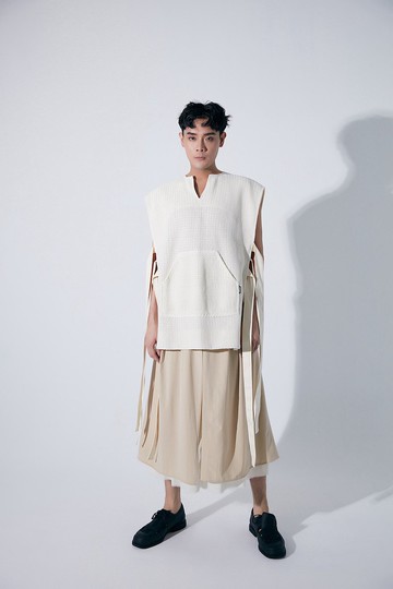 平織粗紋理綁帶背心