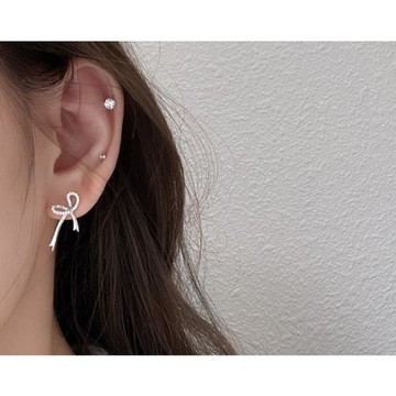 925純銀閃鑽蝴蝶結耳釘